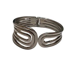 Asymmetrical Silver Tone Swirl Design Clamp Bracelet Women’s Designer Jewelry